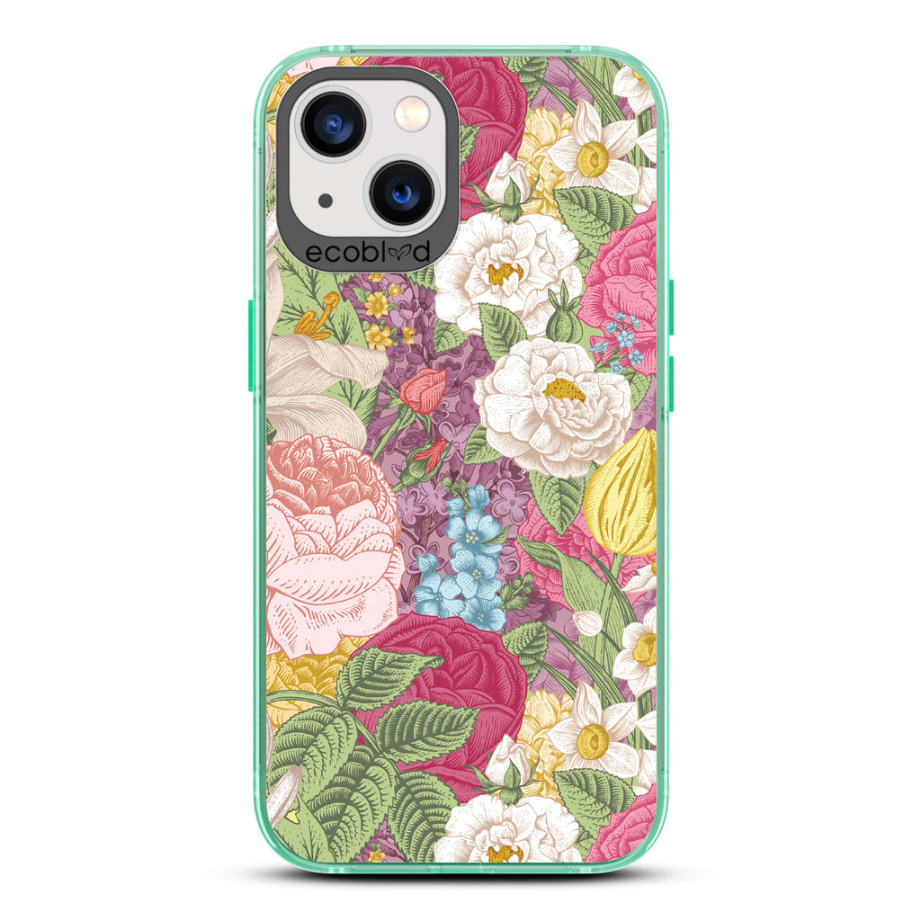 Timeless Collection - Green Laguna Compostable iPhone 13 Case With A Bright Watercolor Floral Arrangement Print