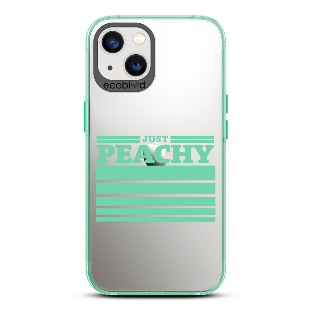Laguna Collection - Green Compostable iPhone 13 Case With Just Peachy & Gradient Stripes On A Clear Back