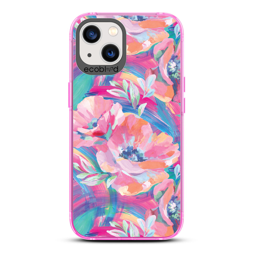 Spring Collection - Pink Compostable iPhone 13 Case - Pastel-Colored Abstract Painting Of Poppies On Clear Back