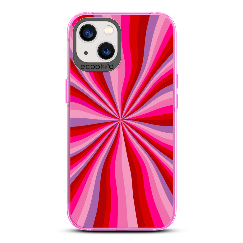  Love Collection - Pink Compostable iPhone 13 Case - Radial Burst Of Pink & Purple Gradients On A Clear Back