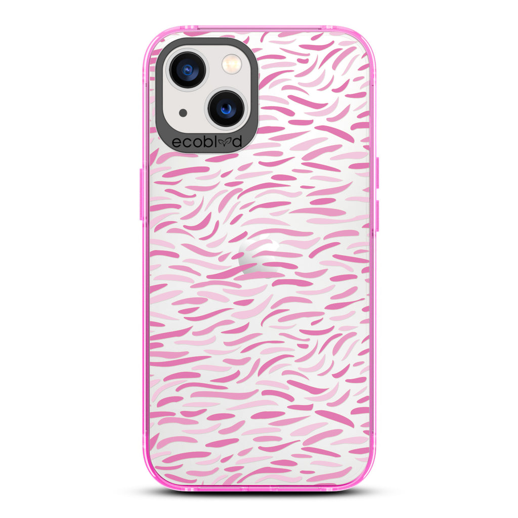 Timeless Collection - Pink Laguna Compostable iPhone 13 Case With Abstract Paint Brush Strokes On A Clear Back