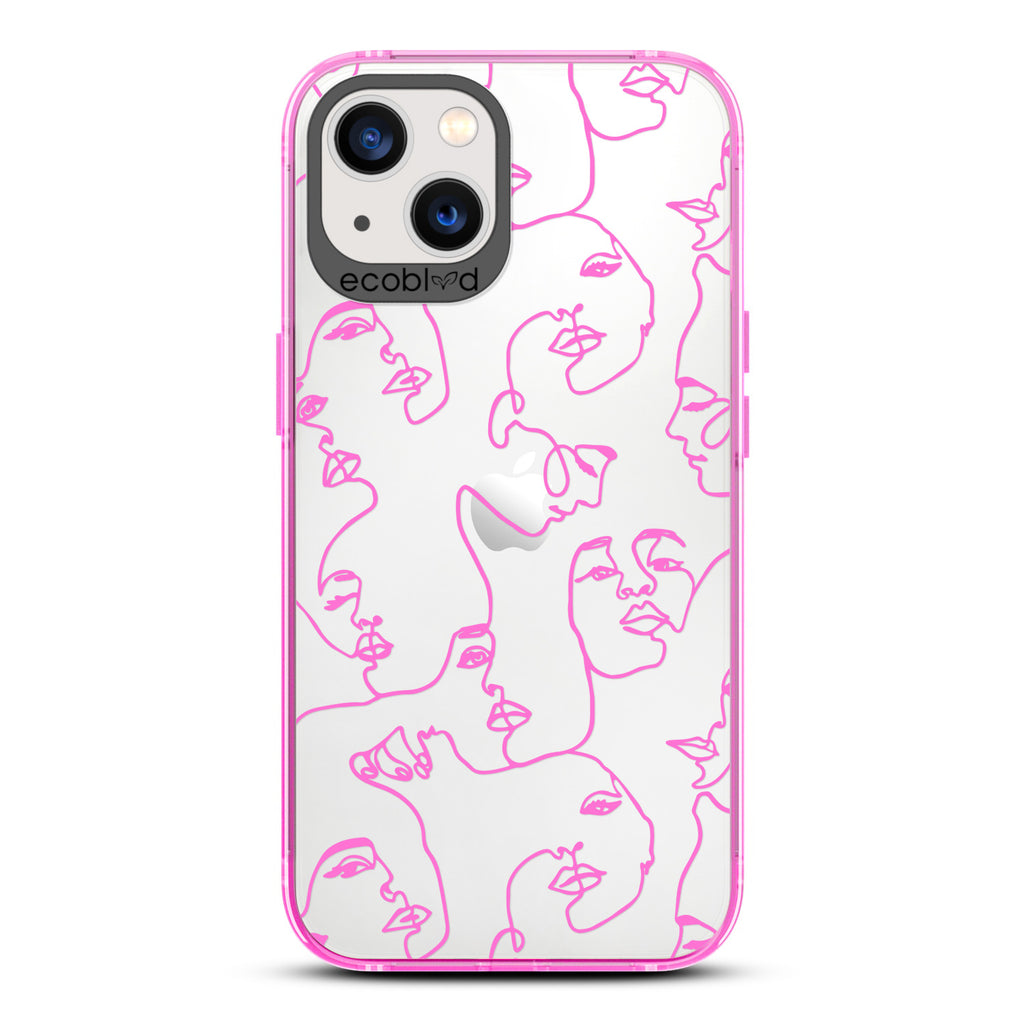 Contemporary Collection - Pink Compostable iPhone 13 Case - Line Art Of A Woman's Face On A Clear Back