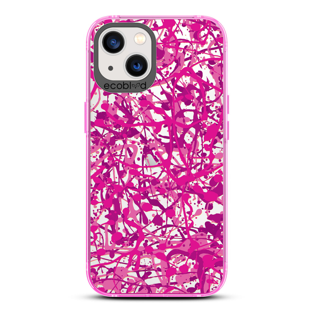Contemporary Collection - Pink Compostable iPhone 13 Case - Abstract Pollock-Style Painting On A Clear Back