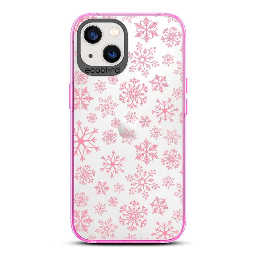Winter Collection - Pink Eco-Friendly Laguna iPhone 13 Case With A Snowflake Pattern On A Clear Back