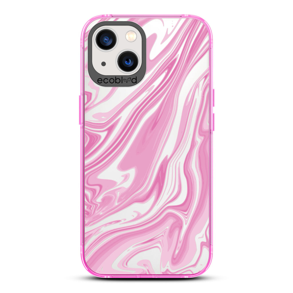 Timeless Collection - Pink Laguna Compostable iPhone 13 Case With Marble Swirls On a Clear Back