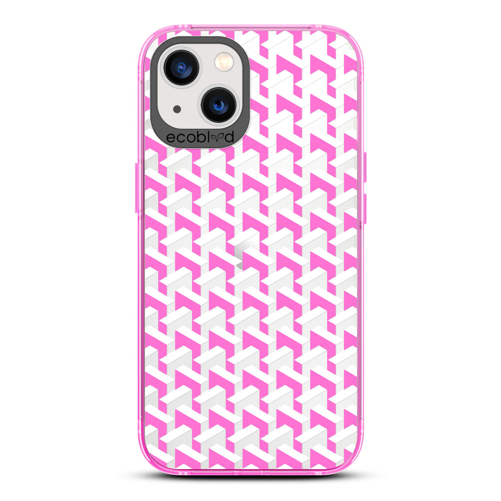 Timeless Collection - Pink Laguna Eco-Friendly iPhone 13 Case With High-Fashion Inspired Chevron Print On A Clear Back