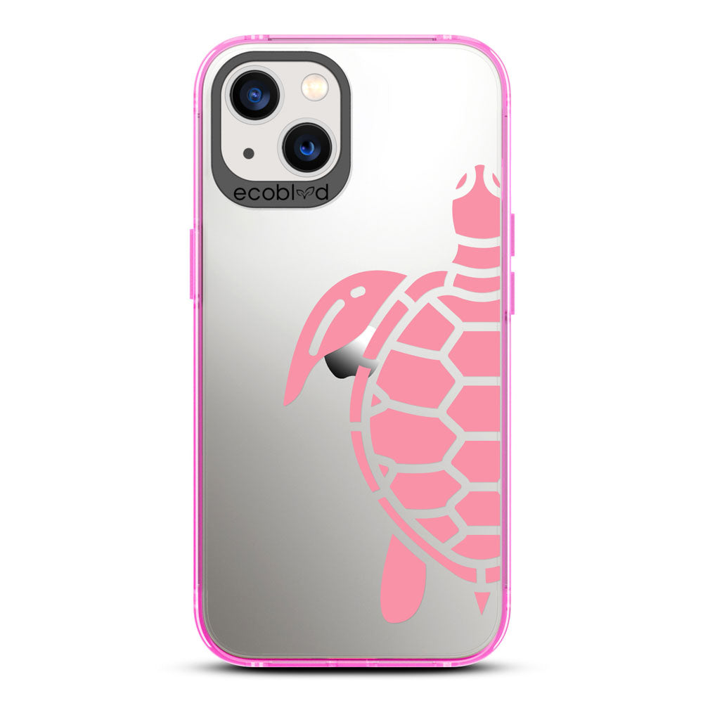 Laguna Collection - Pink iPhone 13 Case With A Minimalist Sea Turtle Design On A Clear Back - 6FT Drop Protection