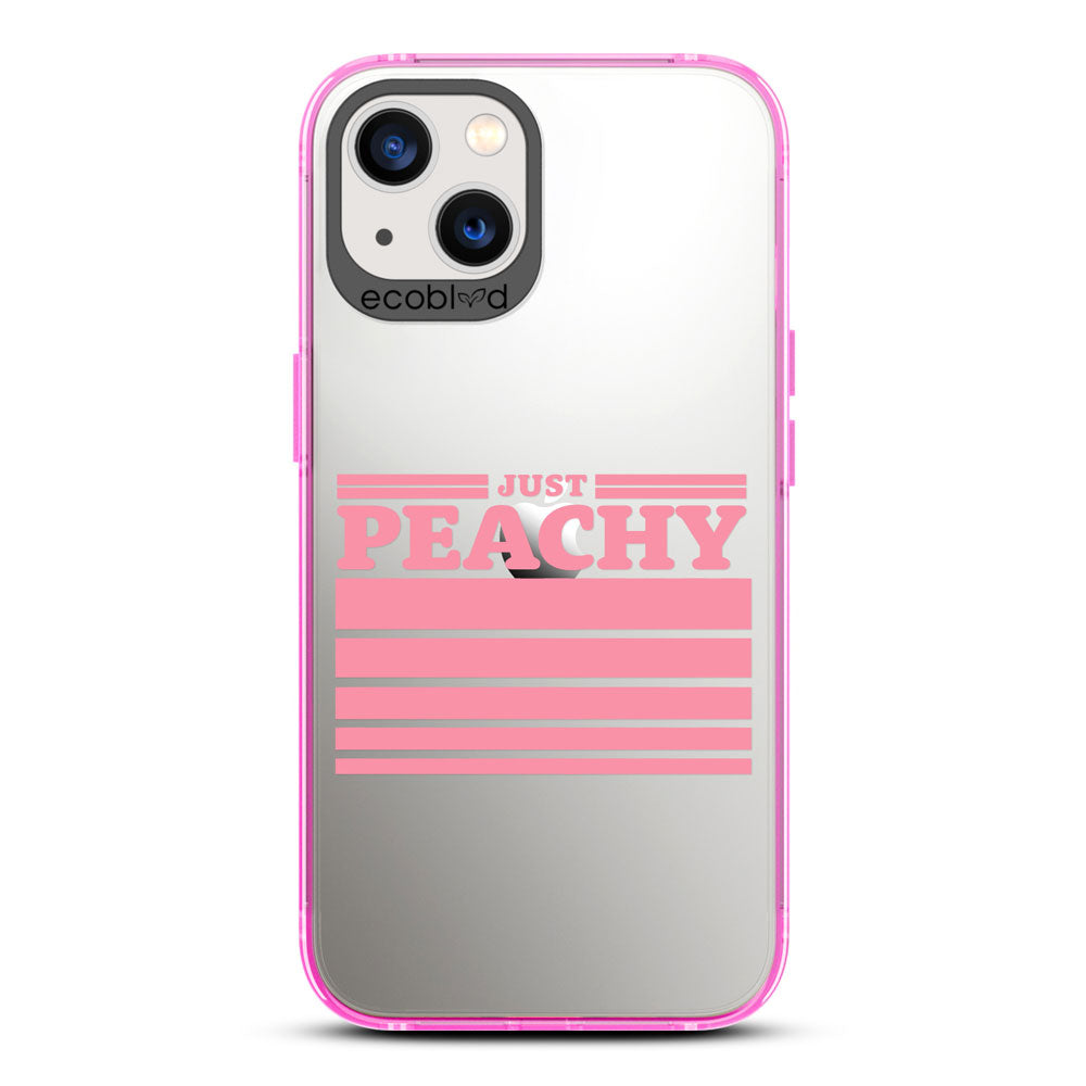 Laguna Collection - Pink Compostable iPhone 13 Case With Just Peachy & Gradient Stripes On A Clear Back