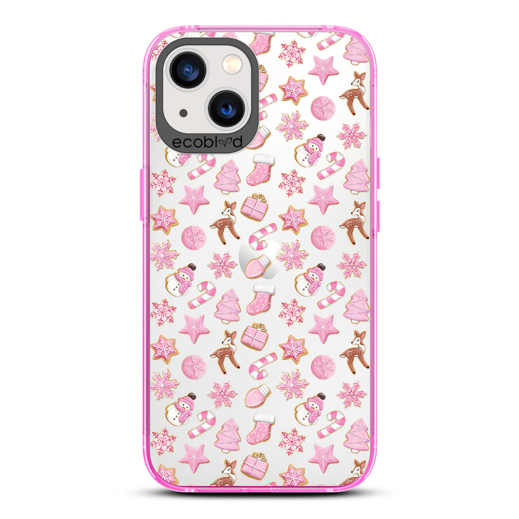 Winter Collection - Pink Laguna Eco-Friendly iPhone 13 Case With Pink Holiday-Themed Cookies On A Clear Back