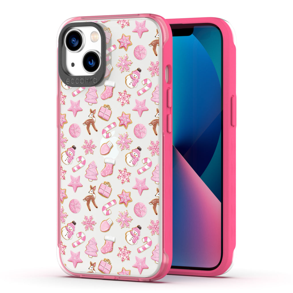 Back View Of The Eco-Friendly Pink iPhone 13 Winter Laguna Case With A Sweet Treat Design & Front View Of Screen