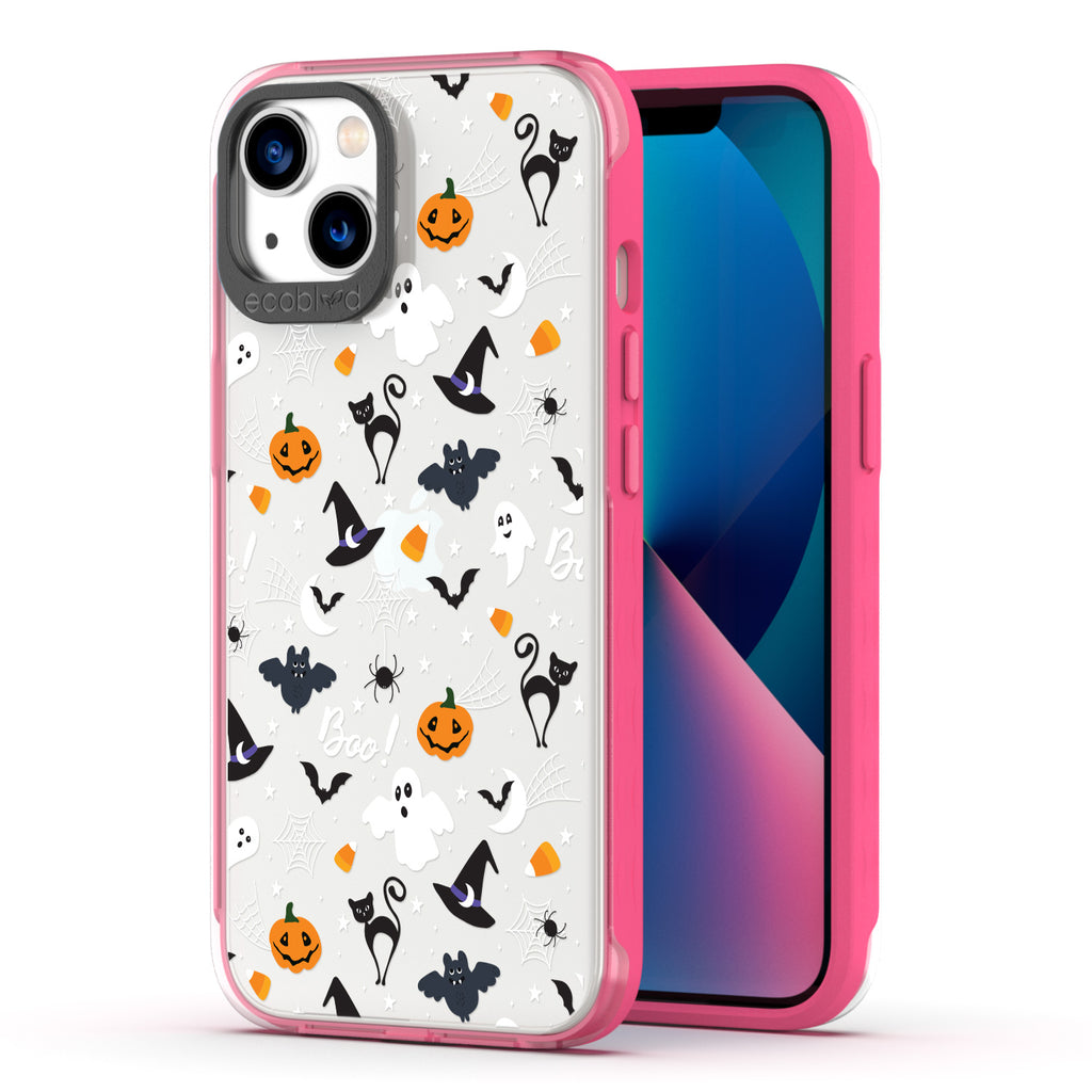 Back View Of Pink Laguna Halloween iPhone 13 Case With The Trick R' Treat Ya Self Design & Front View Of The Screen