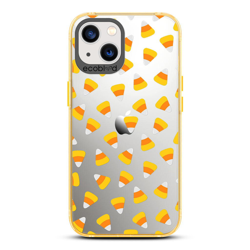 Halloween Collection - Yellow Eco-Friendly Laguna iPhone 13 Case With Candy Corn On A Clear Back - Compostable