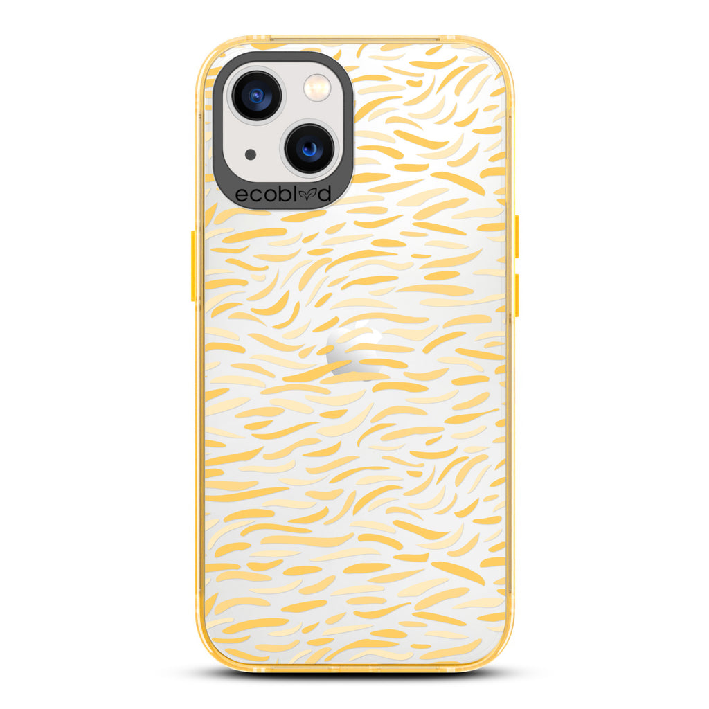 Timeless Collection - Yellow Laguna Compostable iPhone 13 Case With Abstract Paint Brush Strokes On A Clear Back