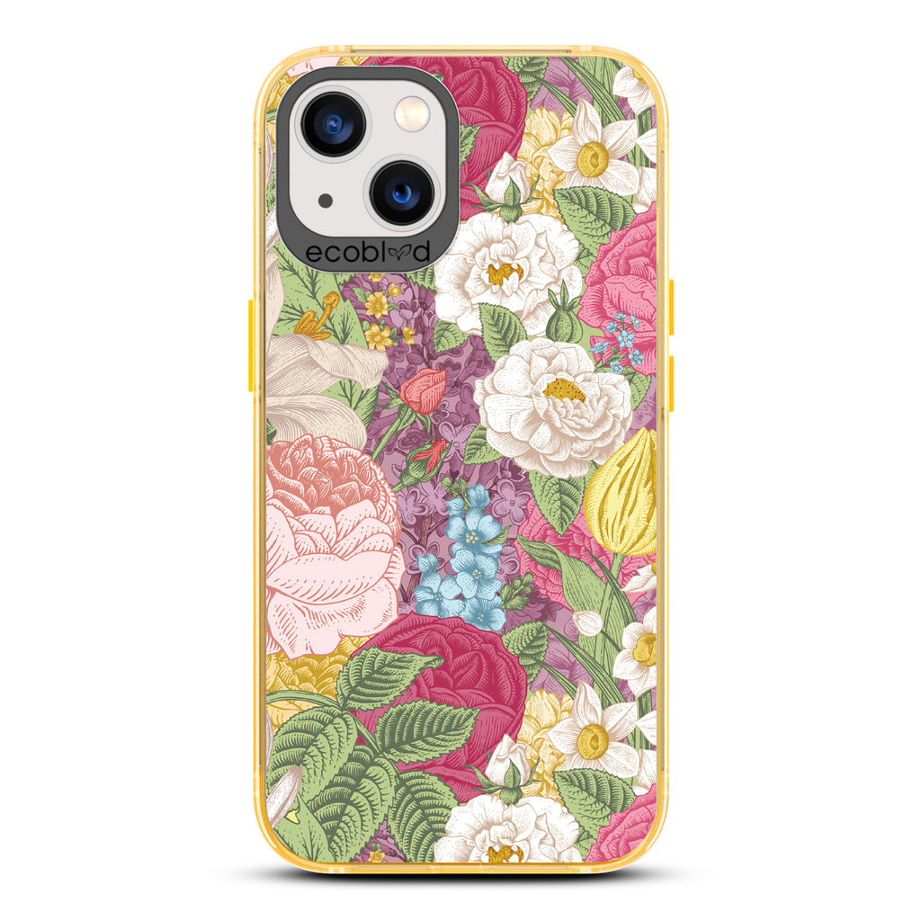 Timeless Collection - Yellow Laguna Compostable iPhone 13 Case With A Bright Watercolor Floral Arrangement Print