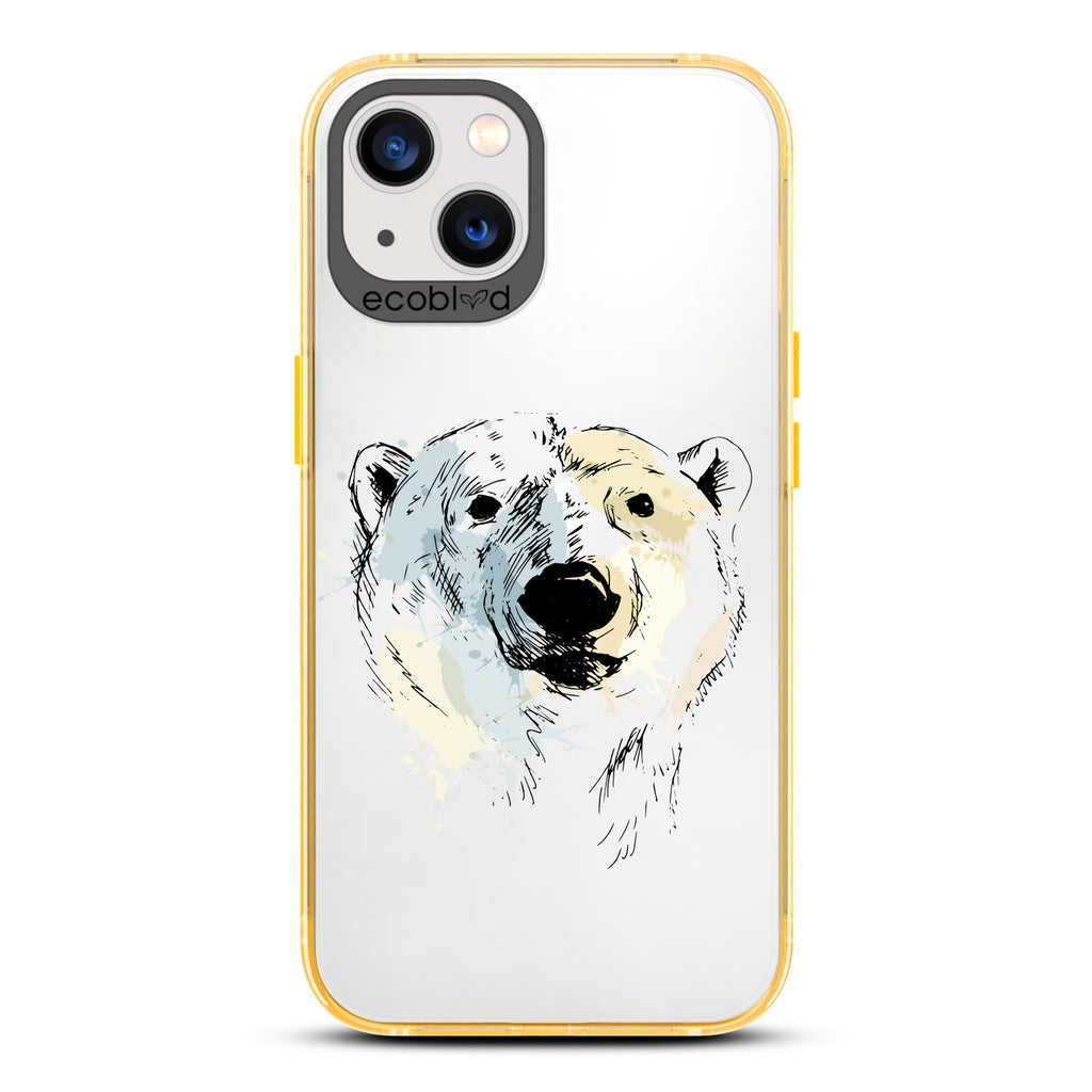 Winter Collection - Yellow Compostable iPhone 13 Case - Illustrated Polar Bear Face On Clear Back