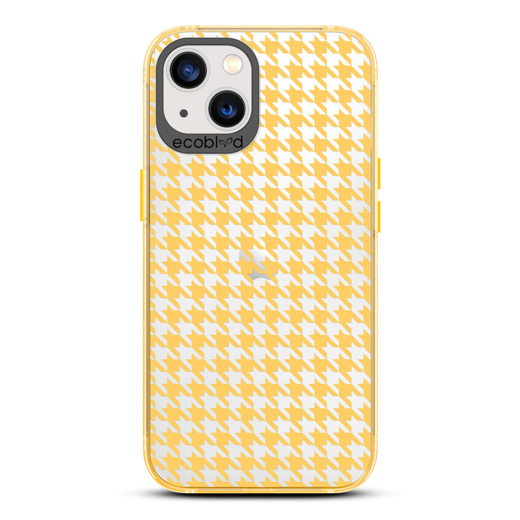 Timeless Collection - Yellow Laguna Compostable iPhone 13 Case With A Plaid Houndstooth Pattern On A Clear Back