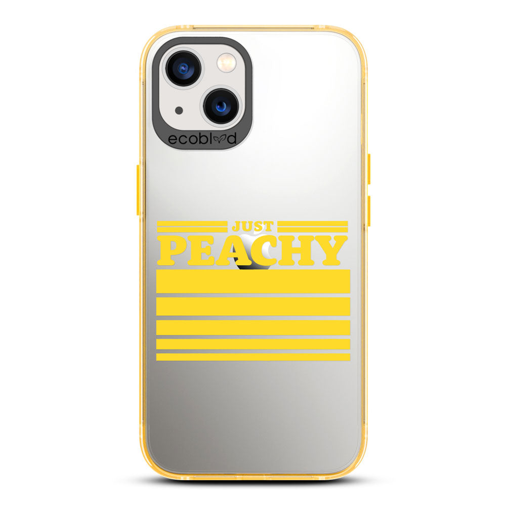 Laguna Collection - Yellow Compostable iPhone 13 Case With Just Peachy & Gradient Stripes On A Clear Back