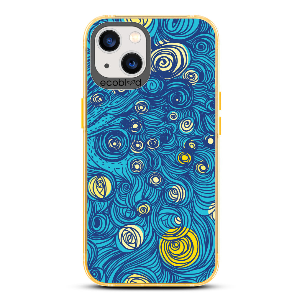 Winter Collection - Yellow Compostable iPhone 13 Case - Van Gogh Starry Night-Inspired Art On A Clear Back