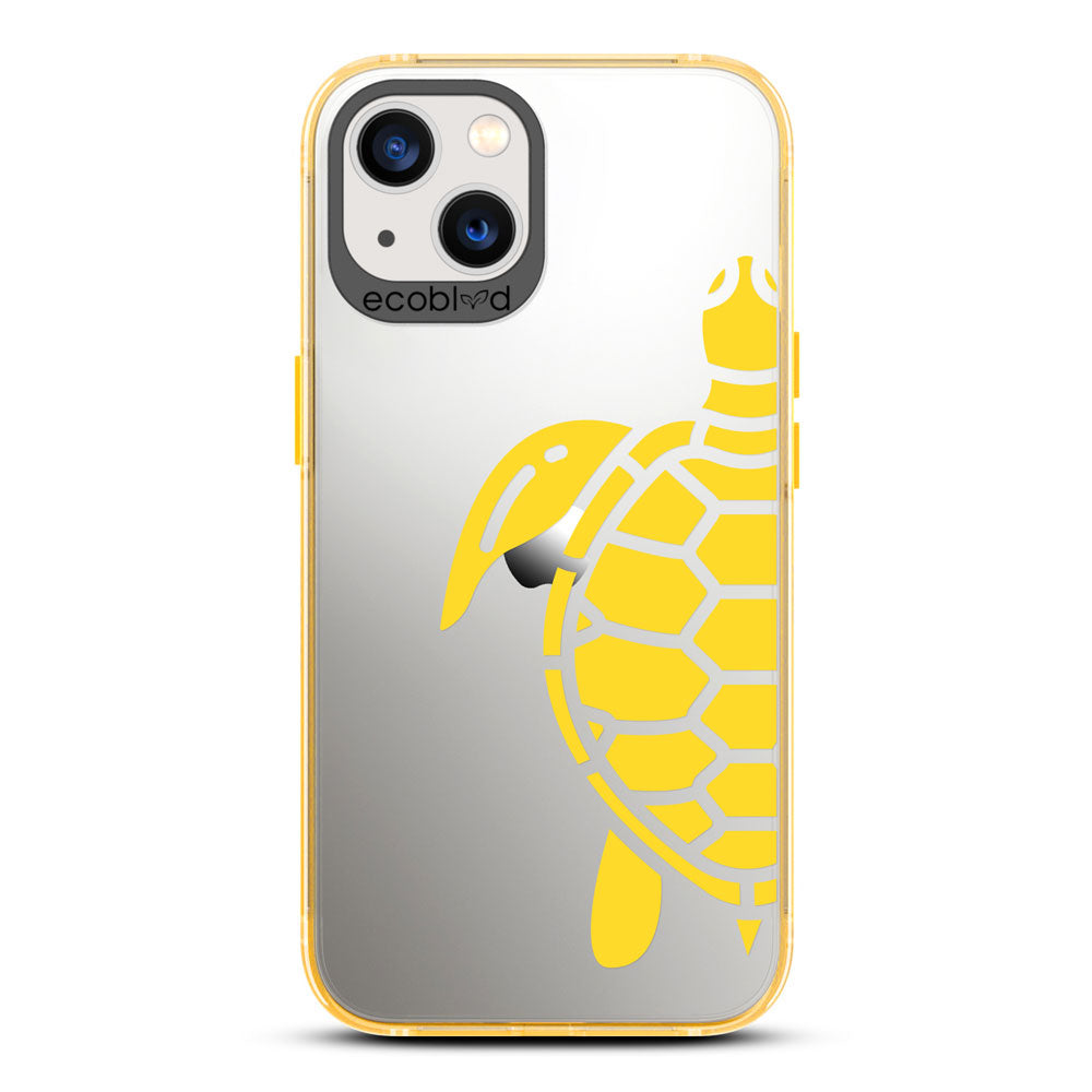 Laguna Collection - Yellow iPhone 13 Case With A Minimalist Sea Turtle Design On A Clear Back - 6FT Drop Protection