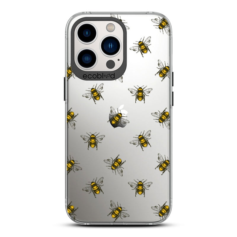 Laguna Collection - Black Eco-Friendly iPhone 13 Pro Case With A Honey Bees Design On A Clear Back - Compostable