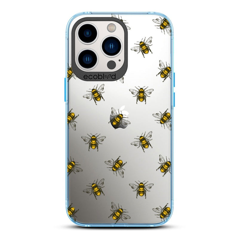 Laguna Collection - Blue Eco-Friendly iPhone 13 Pro Case With A Honey Bees Design On A Clear Back - Compostable