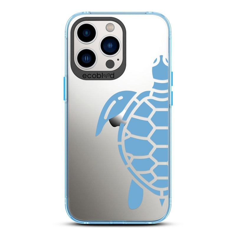 Laguna Collection - Blue iPhone 13 Pro Case With A Minimalist Sea Turtle Design On A Clear Back - 6FT Drop Protection