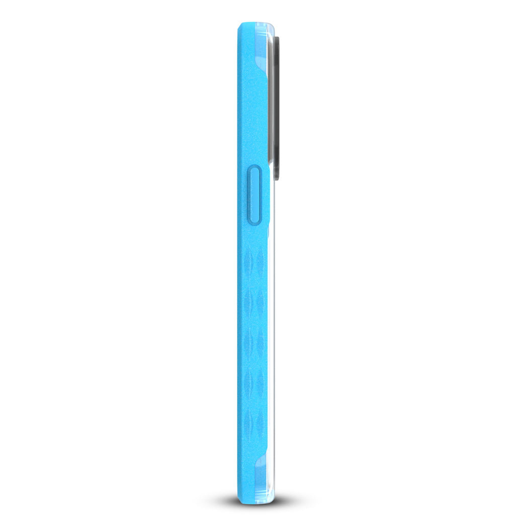 Right-Side View Of Non-Slip Grip On Blue Laguna Collection Case For iPhone 13 Pro