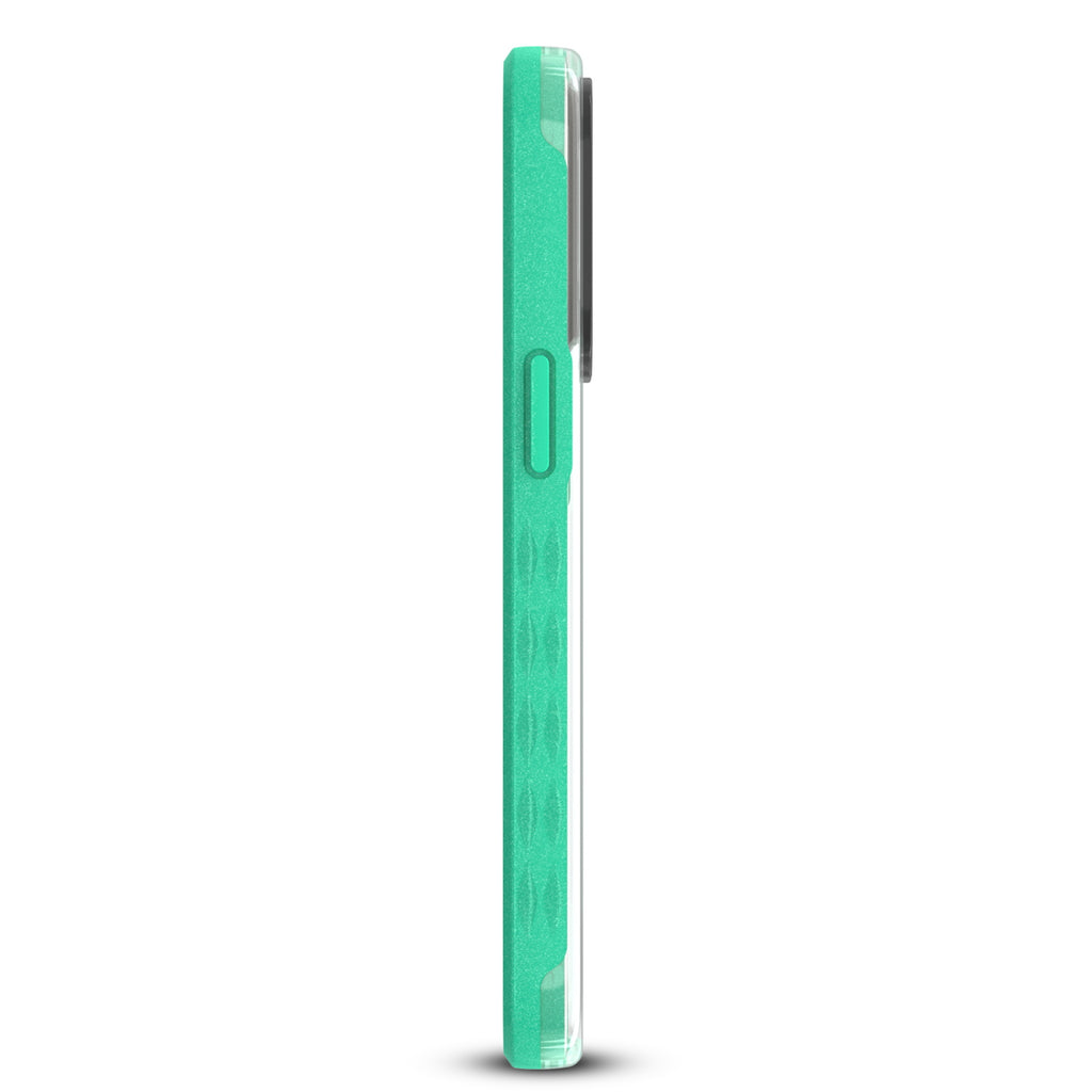 Right-Side View Of Non-Slip Grip On Green Laguna Collection Case For iPhone 13 Pro