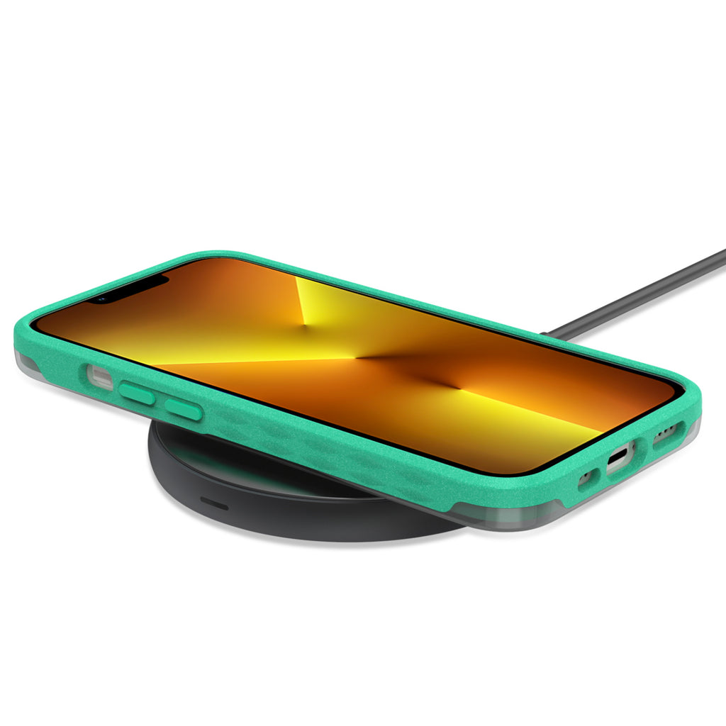 Green Laguna Collection Case For iPhone 13 Pro On Wireless Charger