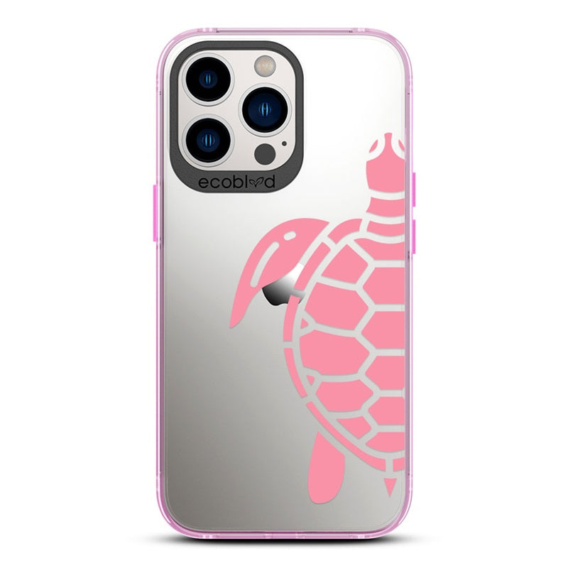 Laguna Collection - Pink iPhone 13 Pro Case With A Minimalist Sea Turtle Design On A Clear Back - 6FT Drop Protection
