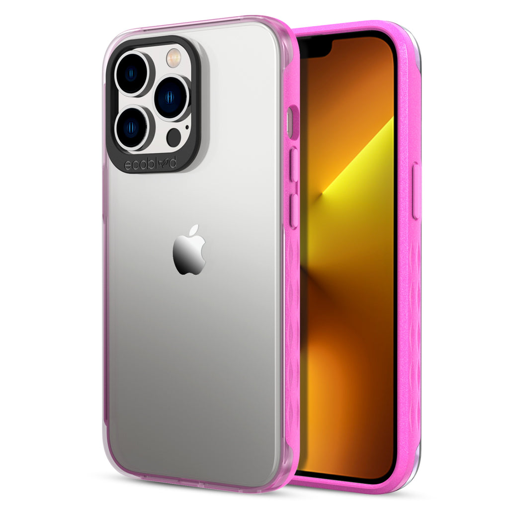 Back View Of Pink iPhone 13 Pro Laguna Case And Frontal View Of Screen