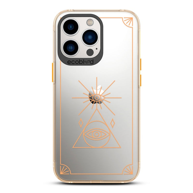 Laguna Collection - Yellow iPhone 13 Pro Case With An All Seeing Eye Tarot Card On A Clear Back - 6FT Drop Protection