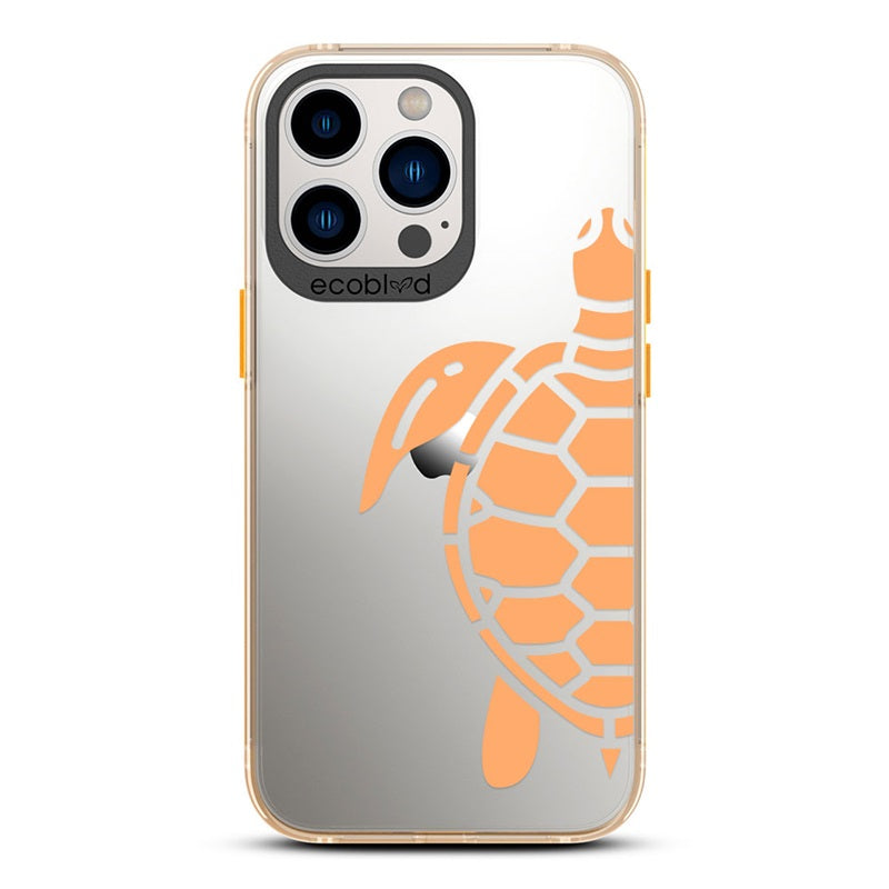 Laguna Collection - Yellow iPhone 13 Pro Case With A Minimalist Sea Turtle Design On A Clear Back - 6FT Drop Protection