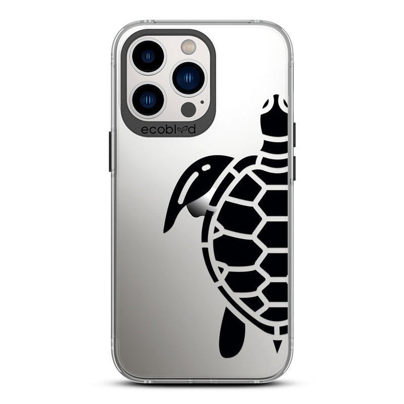 Laguna Collection - Black iPhone 13 Pro Max / 12 Pro Max Case With A Minimalist Sea Turtle Design On A Clear Back 