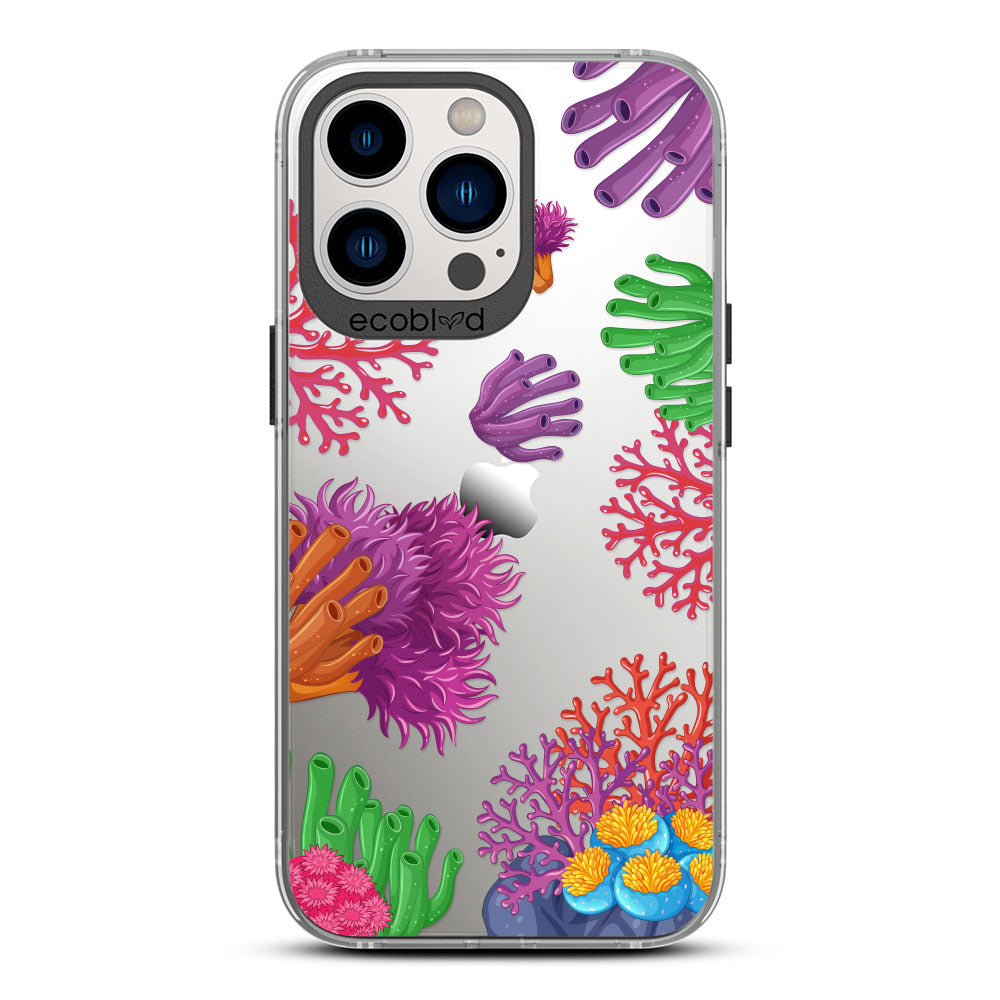 Laguna Collection - Black Eco-Friendly iPhone 13 Pro Max / 12 Pro Max Case With Colorful Coral Reef On A Clear Back