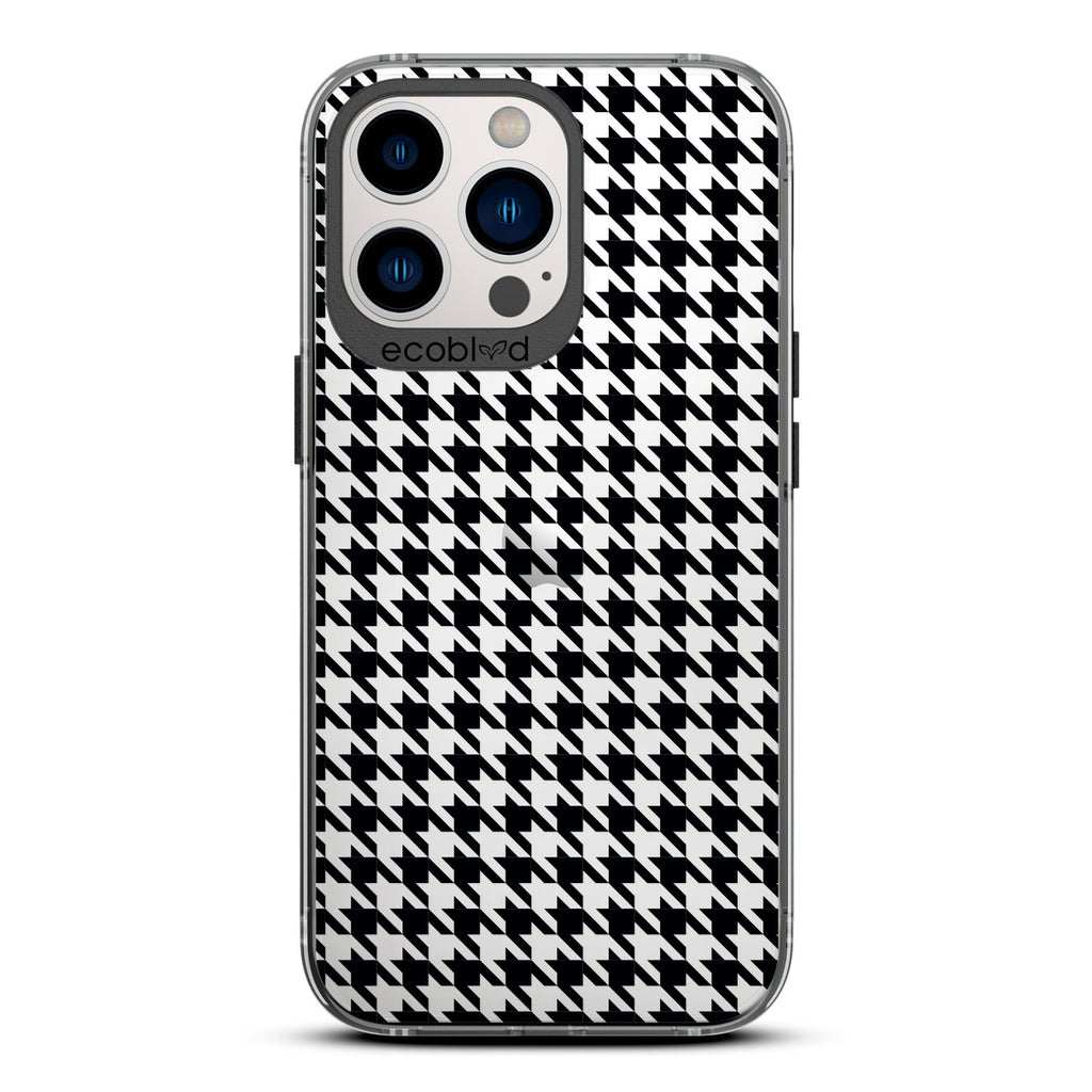 Timeless Collection - Black Laguna Compostable iPhone 12 & 13 Pro Max Case With A Plaid Houndstooth Pattern On A Clear Back