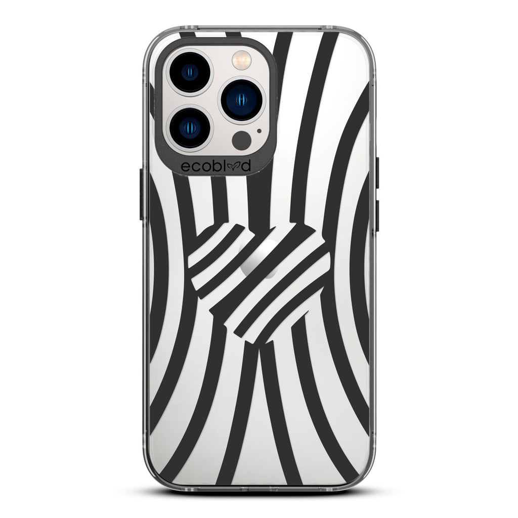  Love Collection - Black Compostable iPhone 13 Pro Case - Black Zebra Stripes & A Heart In The Center On A Clear Back