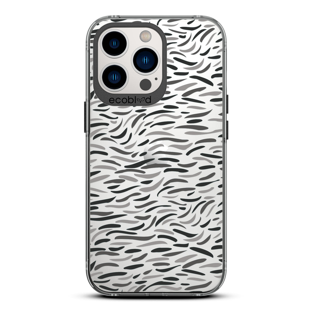 Timeless Collection - Black Laguna Compostable iPhone 13 Pro Case With Abstract Paint Brush Strokes On A Clear Back