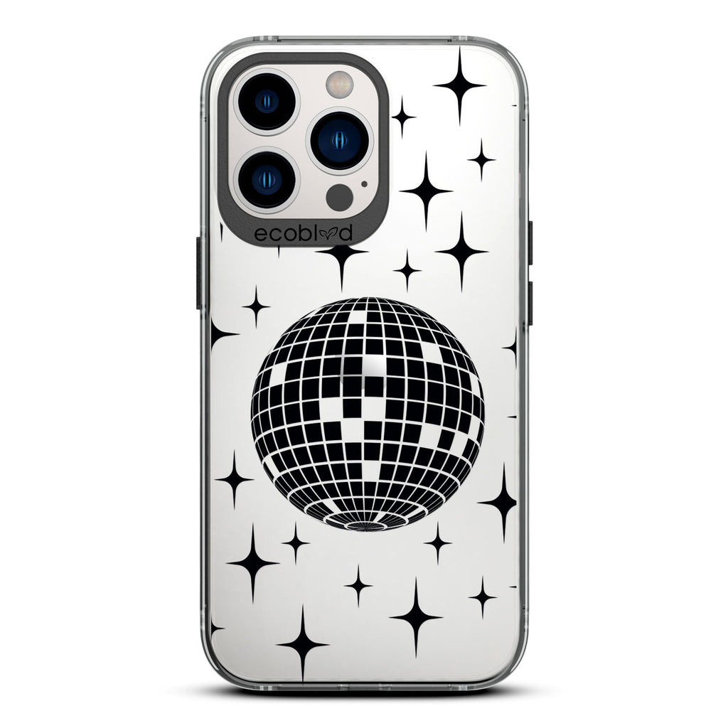 Winter Collection - Black Eco-Friendly iPhone 12 & 13 Pro Max Case - A Mirror Ball Shines With Stars On A Clear Back