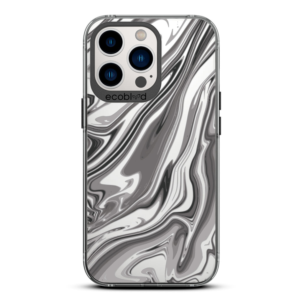 Timeless Collection - Black Laguna Compostable iPhone 13 Pro Case With Marble Swirls On a Clear Back