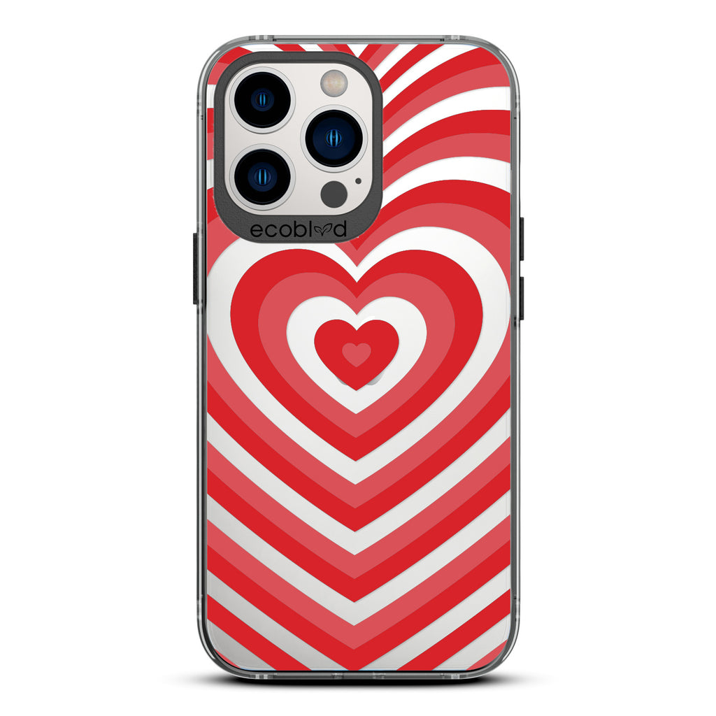 Love Collection - Black Compostable iPhone 13 Pro Case - A Small Red Heart Gradually Growing Larger On A Clear Back