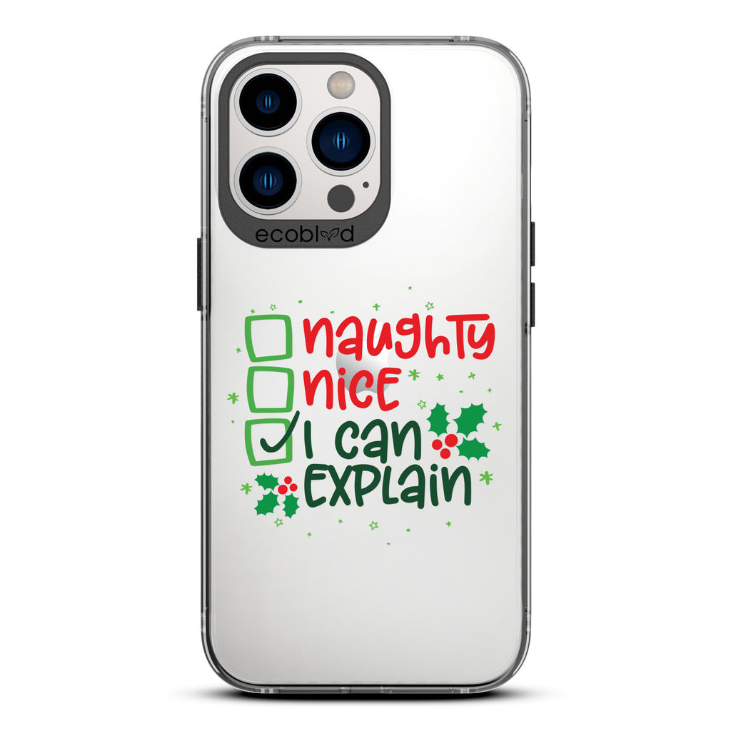 Winter Collection - Black Laguna iPhone 13 Pro Case With Naughty, Nice & I Can Explain Checklist On A Clear Back