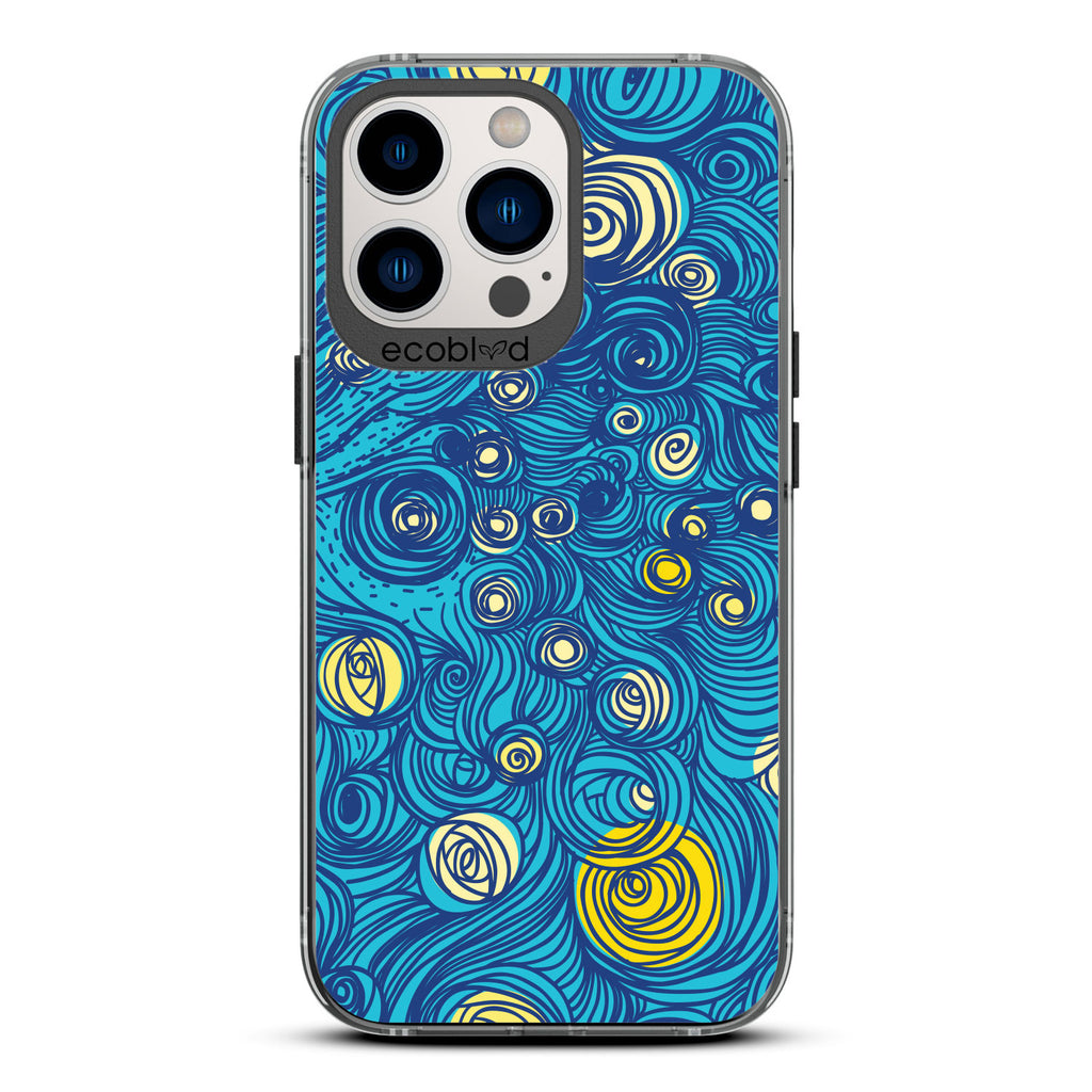 Winter Collection - Black Compostable iPhone 13 Pro Case - Van Gogh Starry Night-Inspired Art On A Clear Back