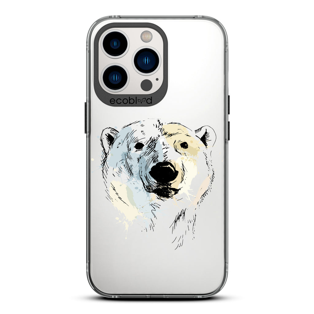 Winter Collection - Black Compostable iPhone 13 Pro Case - Illustrated Polar Bear Face On Clear Back