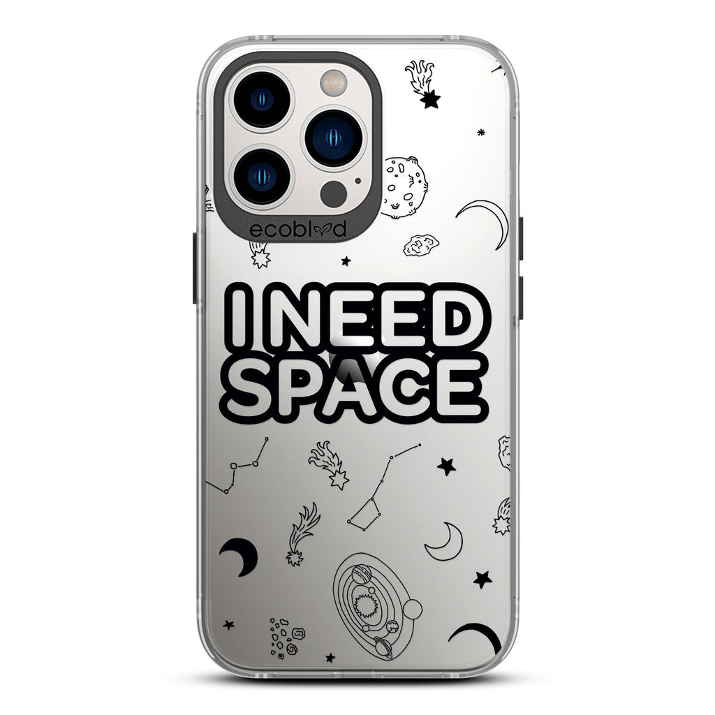 Laguna Collection - Black Eco-Friendly iPhone 12 & 13 Pro Max Case With I Need Space, Constellations & Planets On Clear Back