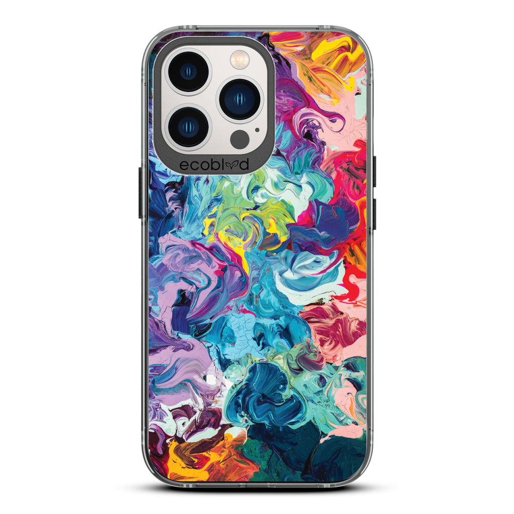 Contemporary Collection - Black Compostable iPhone 13 Pro Case - Abstract Colorful Oil Painting On A Clear Back