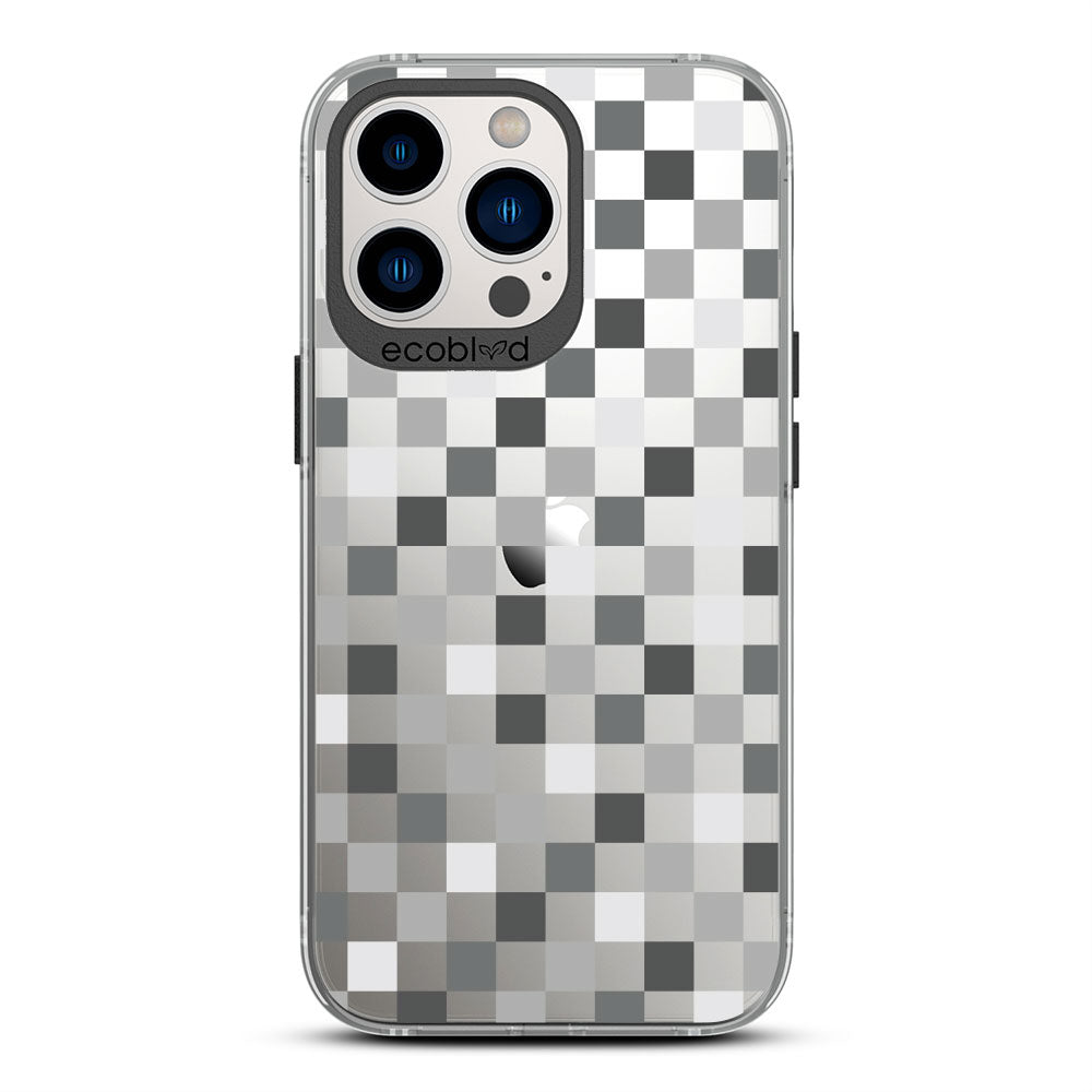 Laguna Collection - Black Eco-Friendly iPhone 13 Pro Max / 12 Pro Max Case With A Checkered Print Pattern On A Clear Back