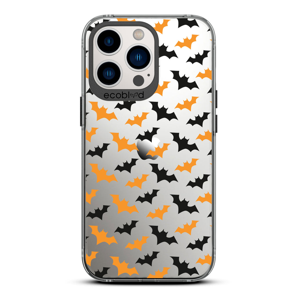 Halloween Collection - Black Eco-Friendly Laguna iPhone 12 & 13 Pro Max Case With Black & Orange Bats On A Clear Back