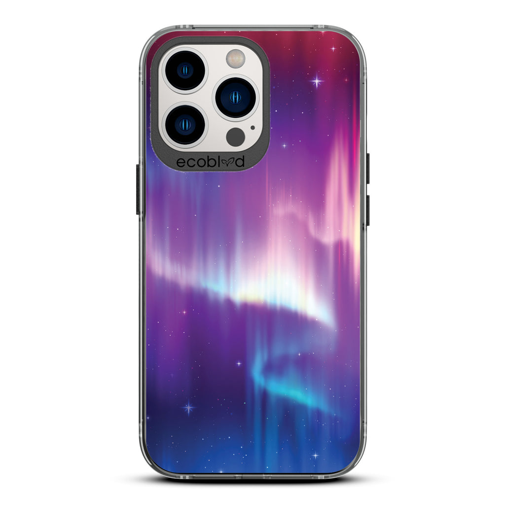 Aurora Borealis - Black Compostable iPhone 13 Pro Case - Northern Lights In The Night Sky On A Clear Back