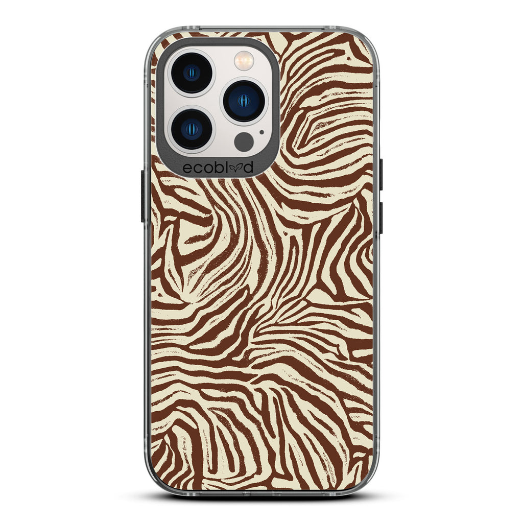 Contemporary Collection - Black Compostable iPhone 12/13 Pro Max Case - Brown Zebra Print On A Clear Back